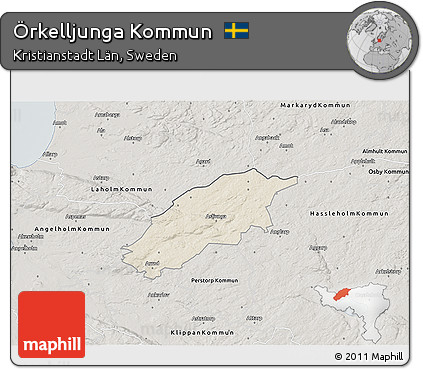 Shaded Relief 3D Map of Örkelljunga Kommun, semi-desaturated