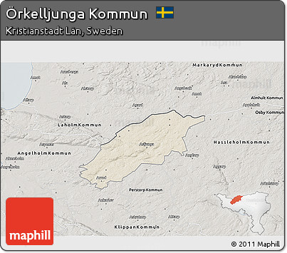 Shaded Relief 3D Map of Örkelljunga Kommun, semi-desaturated