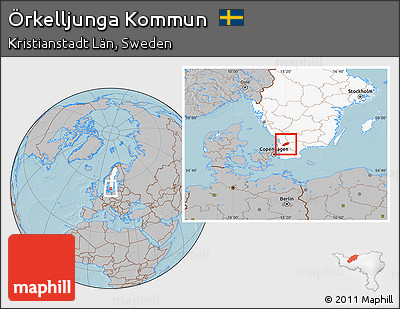 Gray Location Map of Örkelljunga Kommun, highlighted country, hill shading