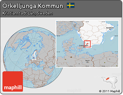 Gray Location Map of Örkelljunga Kommun, highlighted country, hill shading