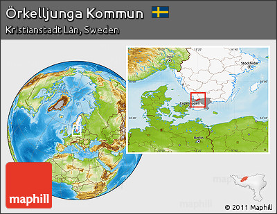 Physical Location Map of Örkelljunga Kommun, highlighted country, highlighted parent region