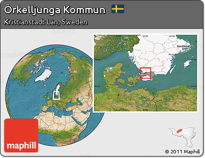 Satellite Location Map of Örkelljunga Kommun, highlighted country, highlighted parent region