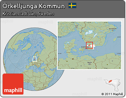 Savanna Style Location Map of Örkelljunga Kommun, highlighted parent region, hill shading