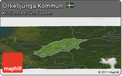 Satellite Panoramic Map of Örkelljunga Kommun, darken