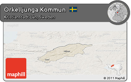 Shaded Relief Panoramic Map of Örkelljunga Kommun, lighten
