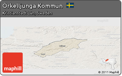 Shaded Relief Panoramic Map of Örkelljunga Kommun, lighten