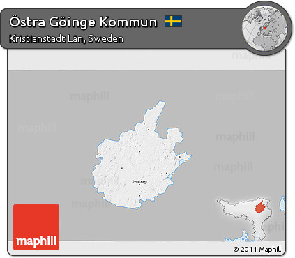 Gray 3D Map of Östra Göinge Kommun, single color outside