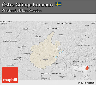 Shaded Relief 3D Map of Östra Göinge Kommun, desaturated