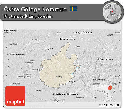Shaded Relief 3D Map of Östra Göinge Kommun, desaturated