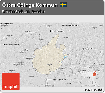 Shaded Relief 3D Map of Östra Göinge Kommun, desaturated