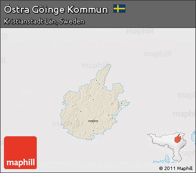 Shaded Relief 3D Map of Östra Göinge Kommun, single color outside