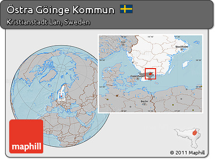 Gray Location Map of Östra Göinge Kommun, highlighted country, highlighted parent region, hill shading