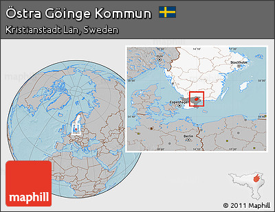 Gray Location Map of Östra Göinge Kommun, highlighted country, highlighted parent region, hill shading