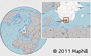 Gray Location Map of Östra Göinge Kommun, highlighted country, highlighted parent region, hill shading
