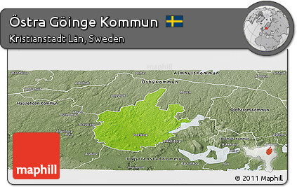 Physical Panoramic Map of Östra Göinge Kommun, semi-desaturated