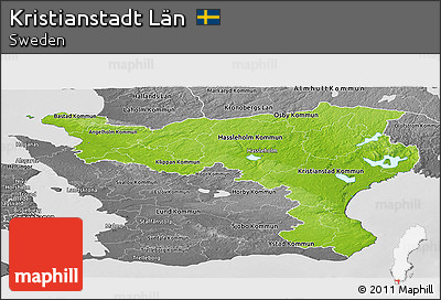 Physical Panoramic Map of Kristianstadt Län, desaturated