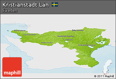 Physical Panoramic Map of Kristianstadt Län, single color outside