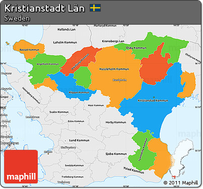 Political Simple Map of Kristianstadt Län, single color outside, borders and labels