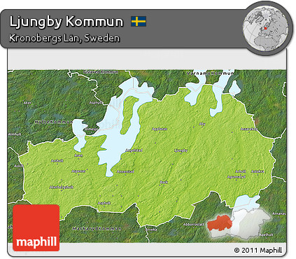 Physical 3D Map of Ljungby Kommun, satellite outside