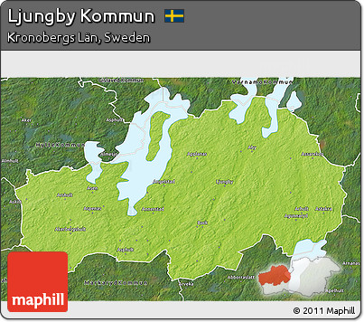 Physical 3D Map of Ljungby Kommun, satellite outside
