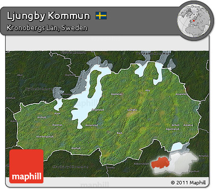 Satellite 3D Map of Ljungby Kommun, darken