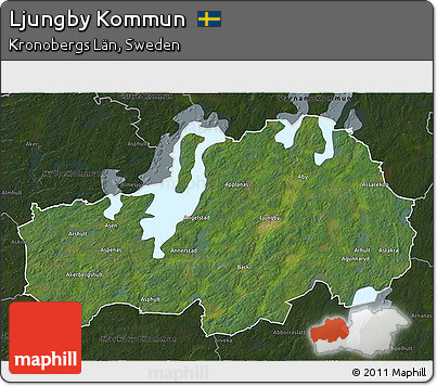 Satellite 3D Map of Ljungby Kommun, darken