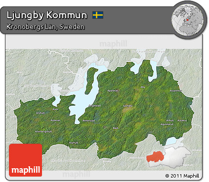 Satellite 3D Map of Ljungby Kommun, lighten