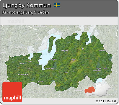 Satellite 3D Map of Ljungby Kommun, lighten