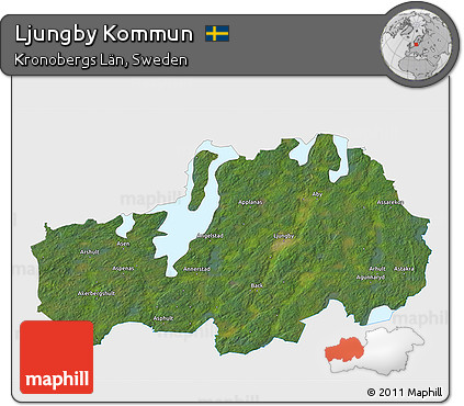 Satellite 3D Map of Ljungby Kommun, single color outside