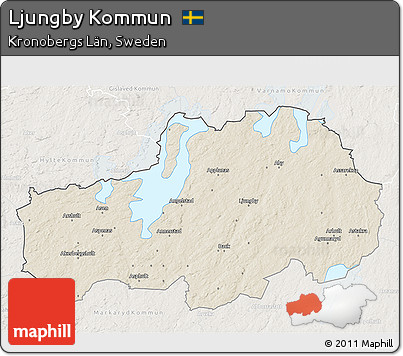 Shaded Relief 3D Map of Ljungby Kommun, lighten