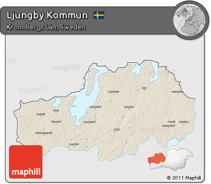 Shaded Relief 3D Map of Ljungby Kommun, single color outside