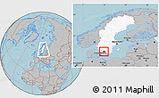 Gray Location Map of Ljungby Kommun, highlighted country, within the entire country, hill shading