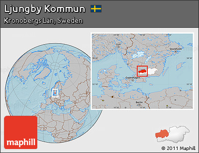 Gray Location Map of Ljungby Kommun, highlighted parent region, hill shading