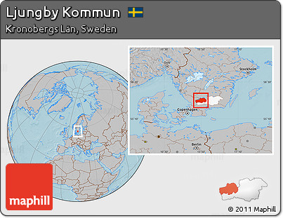 Gray Location Map of Ljungby Kommun, highlighted parent region, hill shading