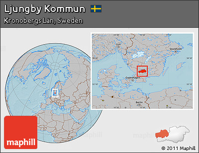 Gray Location Map of Ljungby Kommun, hill shading