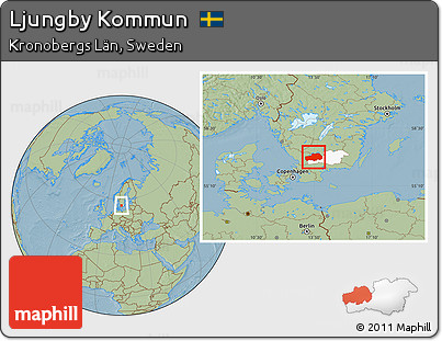 Savanna Style Location Map of Ljungby Kommun, highlighted parent region, hill shading