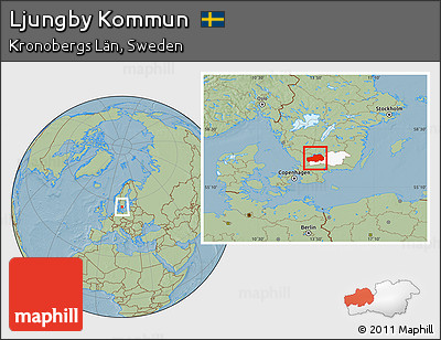 Savanna Style Location Map of Ljungby Kommun, highlighted parent region, hill shading