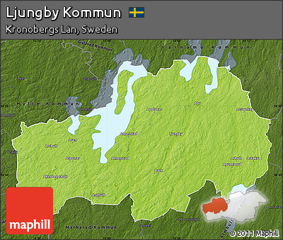 Physical Map of Ljungby Kommun, darken