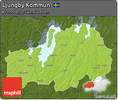 Physical Map of Ljungby Kommun, darken