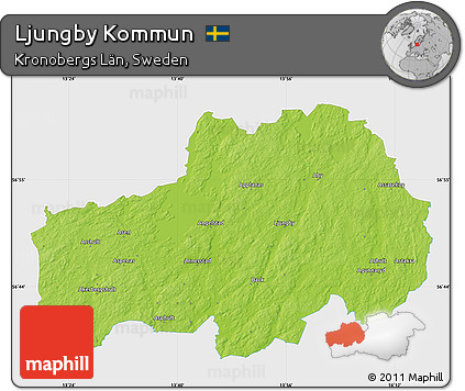 Physical Map of Ljungby Kommun, single color outside