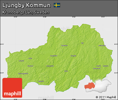 Physical Map of Ljungby Kommun, single color outside