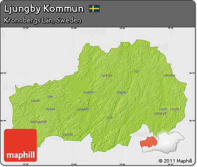 Physical Map of Ljungby Kommun, single color outside