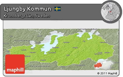 Physical Panoramic Map of Ljungby Kommun, semi-desaturated