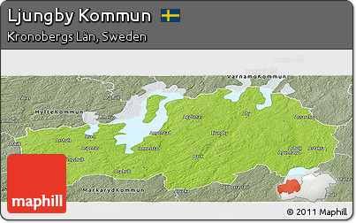 Physical Panoramic Map of Ljungby Kommun, semi-desaturated