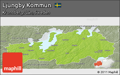 Physical Panoramic Map of Ljungby Kommun, semi-desaturated