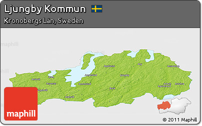 Physical Panoramic Map of Ljungby Kommun, single color outside