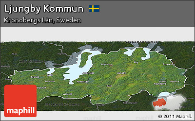 Satellite Panoramic Map of Ljungby Kommun, darken
