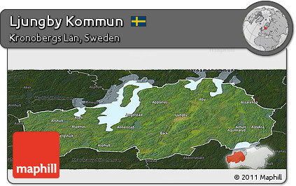 Satellite Panoramic Map of Ljungby Kommun, darken