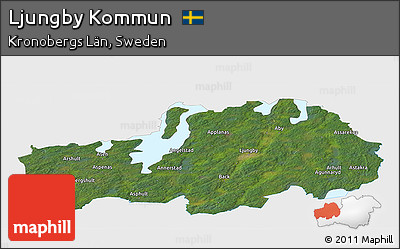 Satellite Panoramic Map of Ljungby Kommun, single color outside
