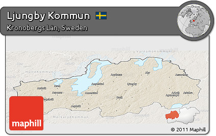 Shaded Relief Panoramic Map of Ljungby Kommun, lighten